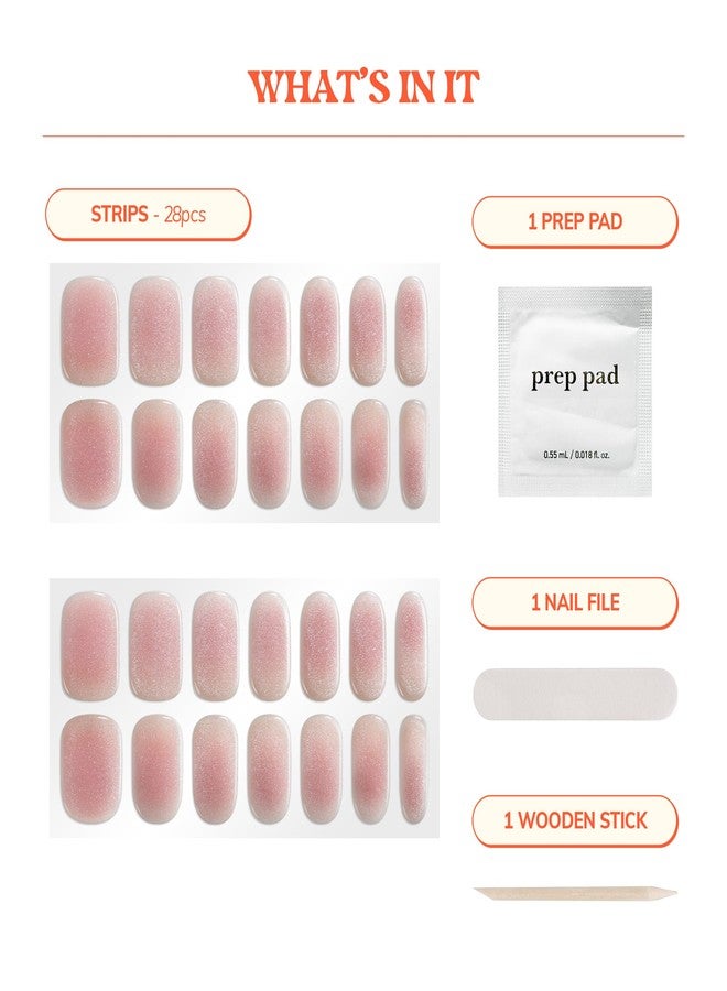 Heyhae Semi Cured Gel Nail Strips | No LED Lamp Needed | Summer, Marble, Pink | Easy Apply & Remove, Salon Quality | Includes 28 Strips, 1 Prep Pads, Nail File & Wooden Stick - Hey, Bubble Blush - Image 4